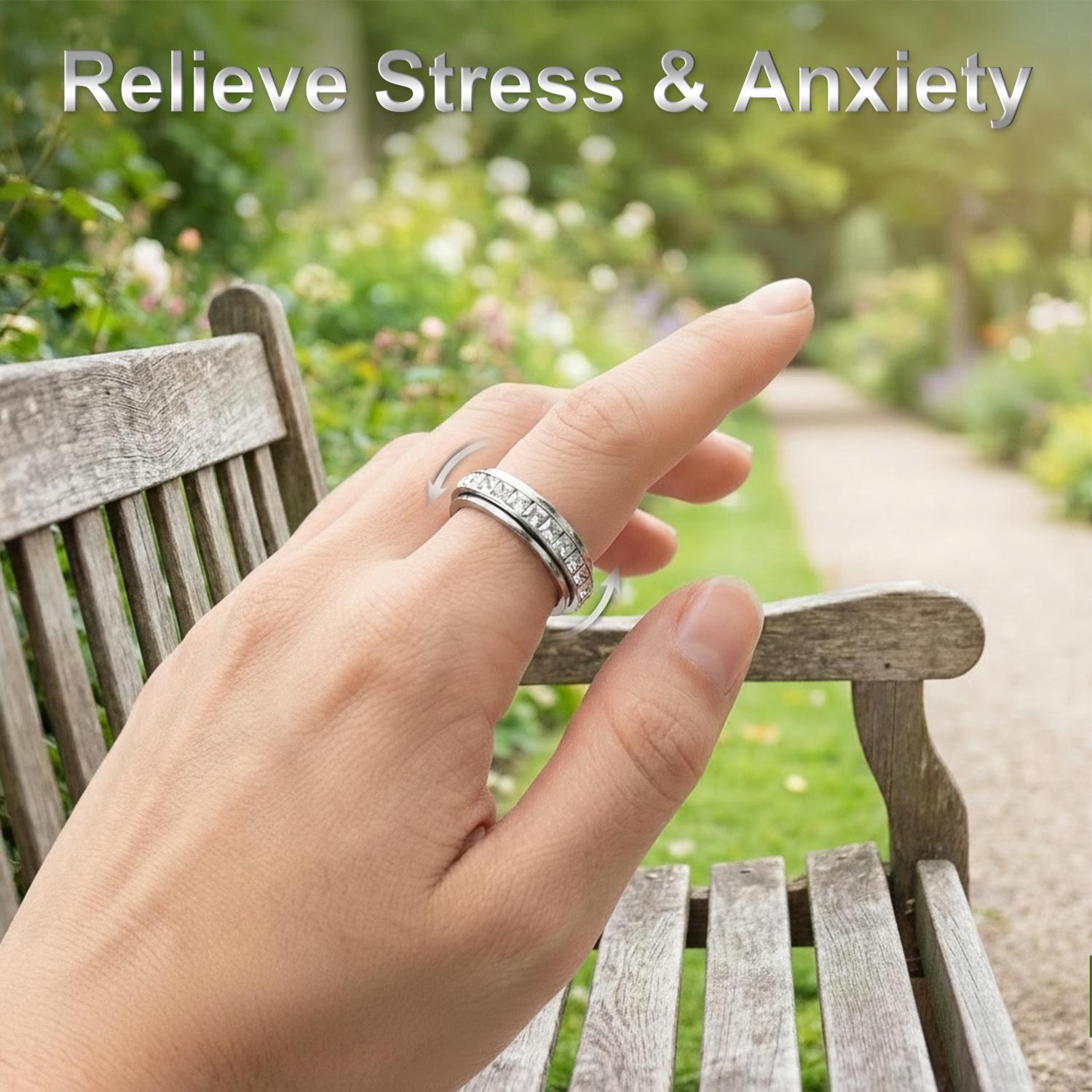 Anxiety Rings for Women and Men Titanium Steel Spinner Fidget Band Rings with Cubic Zirconia for Stress Relief and Wedding Promise Comfort Fit Size 5 to 12