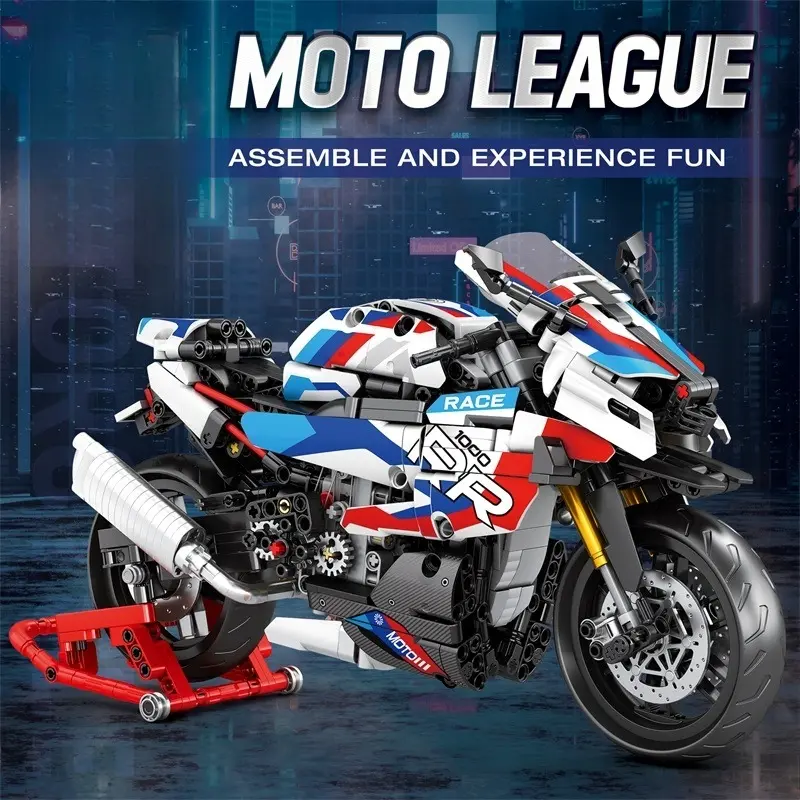 Racing Motorcycle Building Blocks Toys Collection Car Model Ornaments Assembly Super Motorbike Bricks Sets Holiday Birthday Gifts For Kids Adult