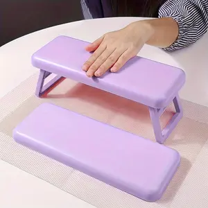Ergonomic Folded Manicurist Handrest for Manicure & Nail Art, 1pc Accessory with Adjustable Height, Durable Metal Frame, Breathable Lavender Fabric, Compact Design for Salon & Home Use