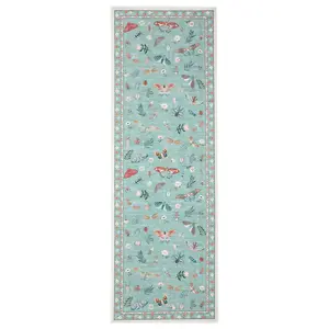 2 x 6 ft Polyester Fiber Green Rectangular Runner Rug - Stayput Area Rugs, High-Traffic Low-Pile Stain-Proof Modern Summer-Theme Insect Motif, Machine Washable for Hallway, Entryway
