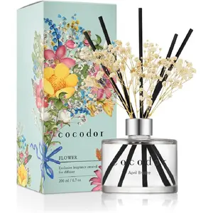 Reed Diffuser Set with Preserved Baby's Breath with Sticks/April Breeze / 6.7oz / Scent Fragrance Oil Diffuser for Bedroom Bathroom Home Décor