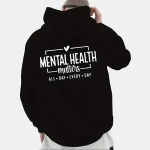 Men's Mental Health Awareness Hoodie - Back Print "Daily Focus on Mental Health" - Black Sports Sweatshirt, Casual Wear - Mental Health Advocate Gift