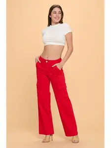 Abby - Lover Brand Fashion High Waisted Super Stretchy and Comfortable Jeans in Royal Blue Button Fabric Fit Pocket Womenswear Bottom Cargo Casual