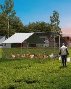 Galvanized Steel Walk-in Poultry Cage, 13.12x9.84x6.56 Ft Chicken Coop with Anti-UV Roof, Waterproof Design, Hex Mesh for 10-20 Chickens/Rabbits, Outdoor Backyard Farm Pet Supply