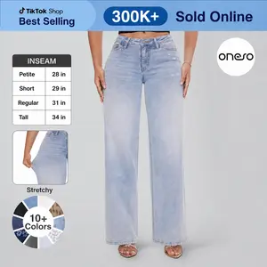 【4 Lengths】Magic ONESO Mid-low Rise Baggy BBL Jeans Stretchy Wide Leg Tummy Control Plus Size Regular Size