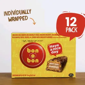 Arcor Bon o Bon Bars 12 Pack Full Size Chocolate Peanut Wafers Individually Wrapped Authentic Flavor Snack Dessert Bonbon