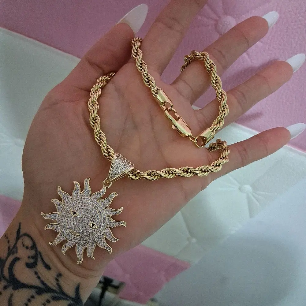 6.5 mm twisted chain 18 with sun pendant -14 k  gold laminated.