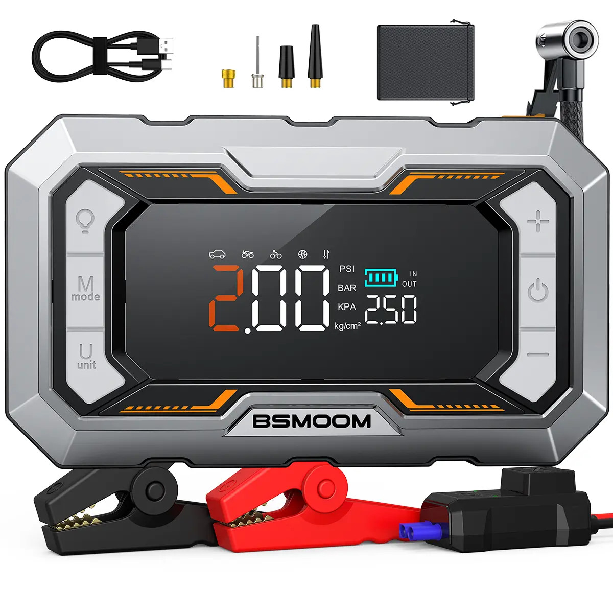 BSMOOM 8500A Peak 25000mAh (ALL 10.0L Gas & 8.0L Diesel Engines)12V Portable Jump Starter with 150PSI Air Compressor