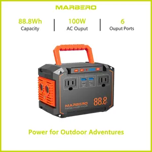MARBERO 88.8Wh Portable Power Station with 2 x 100W AC Outlets(150W Surge) 6 Output Ports Built-in Flashlight for Camping Essentials Power Outage Outdoor Emergency