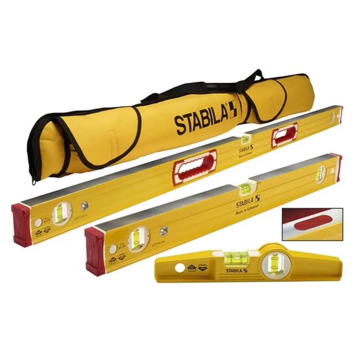 212 MAIN Stabila 2895431 Aluminum Magnetic 196-2 M 3-Vial Beam Box Level Set, Yellow 3-Piece Home Leveling Tool for Hardware Measuring