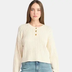 No Boundaries Pointelle Henley Pullover, Women's
