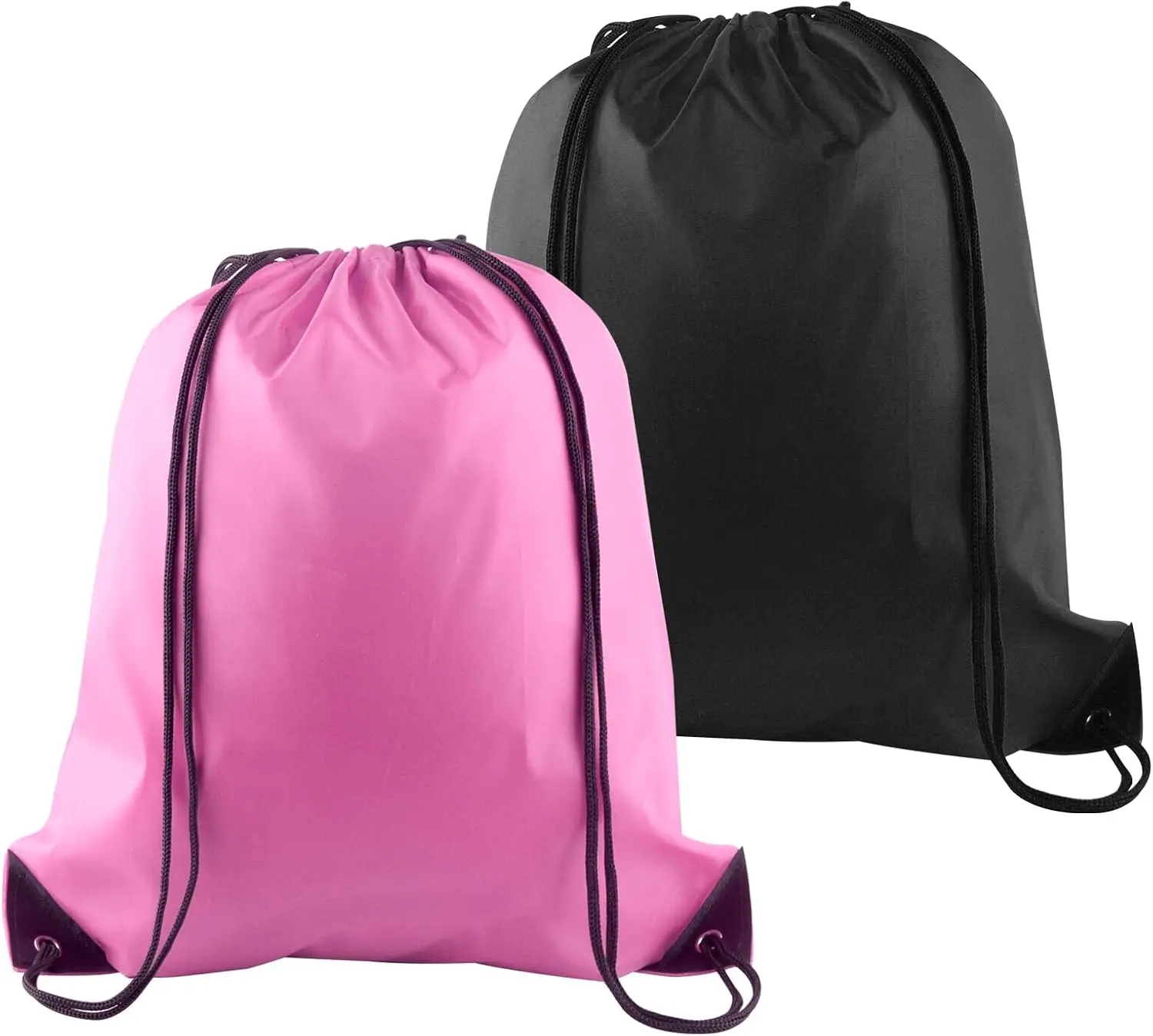 2Pcs Drawstring Bags Bulk, Drawstring Backpack Pink Black String Backpack Cinch Sack Sport Gym Backpack Bags for Yoga Traveling Outdoor Sports
