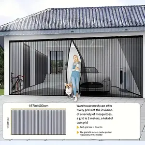 Heavy-Duty Garage Screen Door 157x78in  Fiberglass Insect-Proof Mesh Curtain Hands-Free Auto Close Wind Weight Bar Tie Straps No Drilling Easy Install for Garage Patio Courtyard Porch Workshop