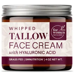 SM Nutrition Whipped Tallow Face Cream for Women with Hyaluronic Acid Jojoba & Sweet Almond Oil 4 oz Cruelty-Free Non-GMO