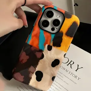Color block leopard print Protective case, fun design, compatible with iPhone 17 Pro Max, 17Air, 16 Pro, 15 Plus, 14, 13, 12 and 11, TPU full screen, shockproof, stylish, scratch-resistant, soft silicone material, drop-proof