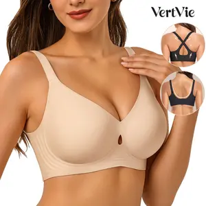 Vertvie Jelly Bra Women V Neck Wireless Water Droplet Push Up Bras No Underwire Seamless Bra Full Coverage Supportive Bralette Everyday T-shirt Bra