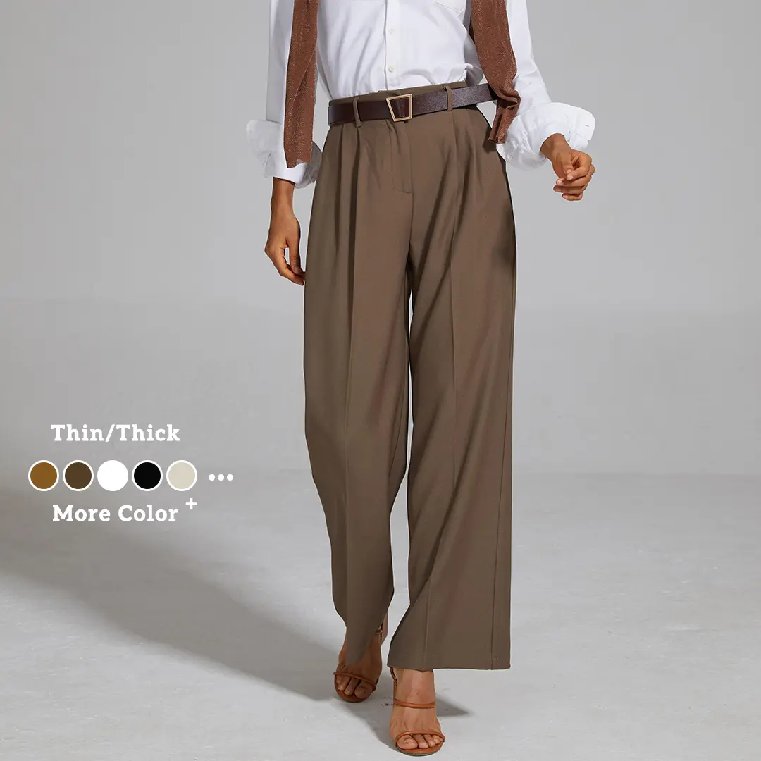 FUNYYZO Women's High Waisted Pleated Wide Leg Pants, Elegant Solid Polyester Trousers for Business Casual Wear, Lady, Business Casual Pants,back to school shopping, Casual Lounge Pant