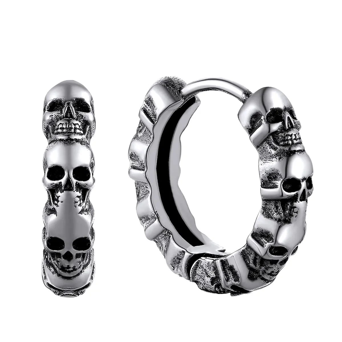 Punk Skull Ear Studs in Stainless Steel, 14mm Alternative Style Accessories for Women & Men, Hypoallergenic Lead-Free Metal Jewelry for Father's Day, Thanksgiving, Unisex Fit