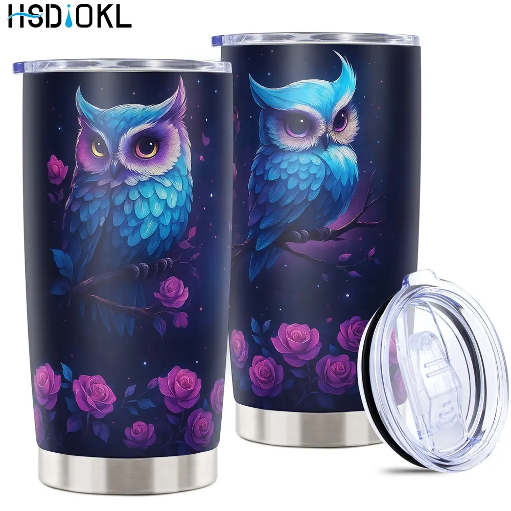 20oz Insulated Stainless Steel Tumbler with Cute Owl Design - Keeps Drinks Hot/Cold, Fits Car Cup Holders - Ideal Gift for Owl Lovers (Friends, Family, Girlfriend, Brother)