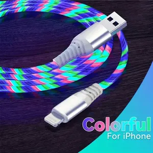 1pc 2m LED Fast Charging Cable, Durable Braided USB to Lightning Charger, Super Fast Charger, Compatible with iPhone 14/13/12/11/10 Series, Home Office Travel Gift