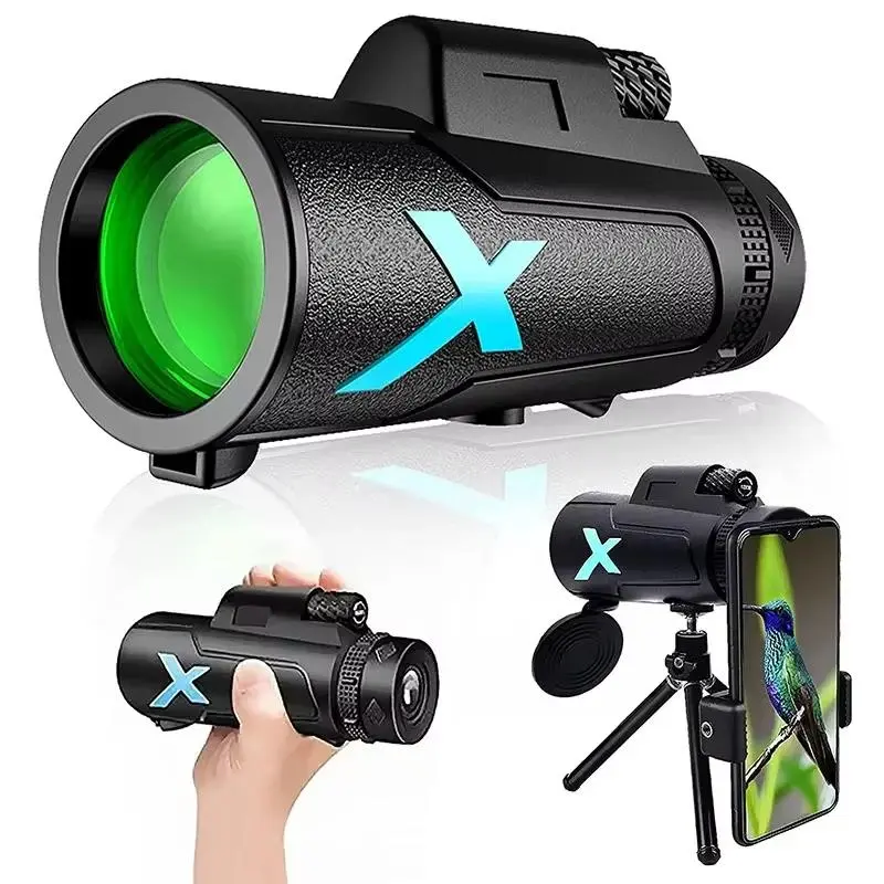 12x50 HD Monocular Telescope, Portable Monocular Telescope with Tripod & Smartphone Adapter, Outdoor Camping & Hiking Equipment