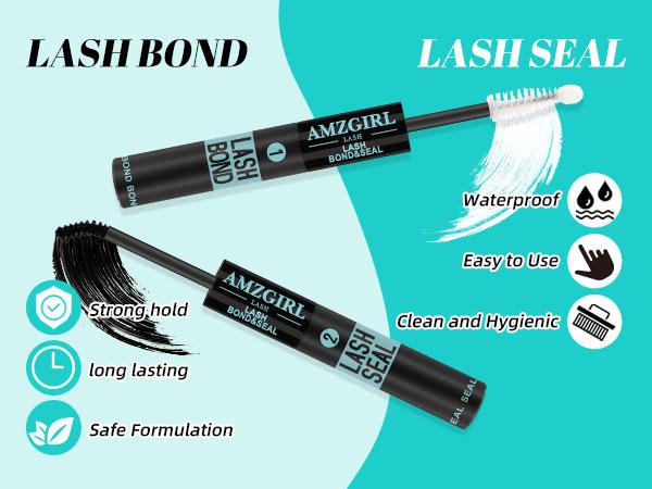 AMZGIRL LASH Bond & Seal 10ML Waterproof Cluster Lash Glue with Mascara Brush for Eyelash Extensions Strong Gentle Lash Cluster Glue
