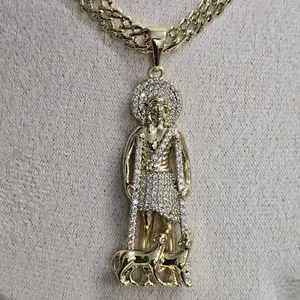 # 0081 Cadena espan̈ola con dije san lazaro oro laminado 14k Alta calidad