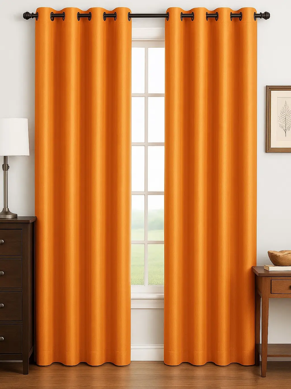 Luxury Glow Faux Silk Curtain Panel – 2 Panel Set, Each 54x84”, 8 Grommets, Elegant Light Filtering Drapes for Bedrooms Living Rooms -Orange