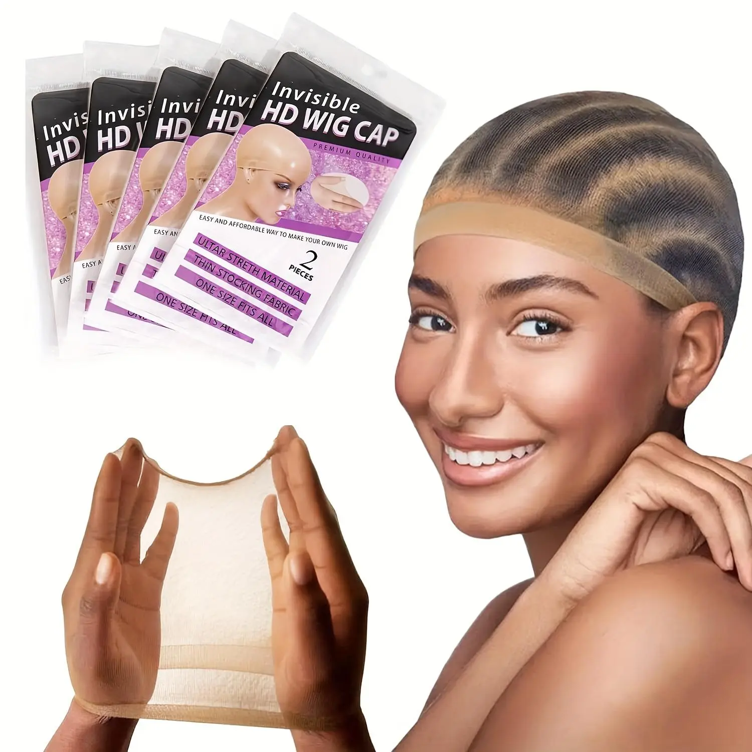 HD Wig Cap - 1 Piece Invisible and Sheer Breathable Ultra-thin Stretchy Stocking Caps for Lace Front Wigs - Stable, Non-Slip, Comfortable Accessory