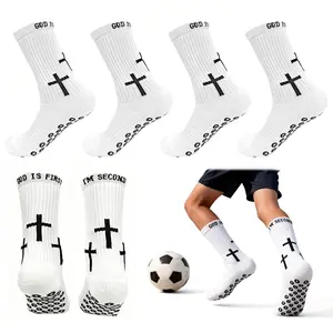 Youth Grip Soccer Socks with Cross Anti-Slip Grips Kids Socks for US 5-10 with Bible Design Comfortable and Durable for Football Basketball Yoga Sports Training
