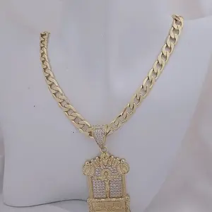 Cadena 249 8mm with Dije 454 Santa Cena Gold Plated Hip Hop Chain for Men and Women