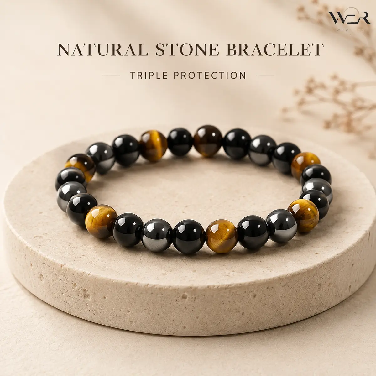 Men's Tiger Eye-Hematite Mixed Stone Beaded Bracelet, Stretch Healing Crystal Jewelry, Masculine Casual Wristband with Grounding Energy, Hematite Gemstone