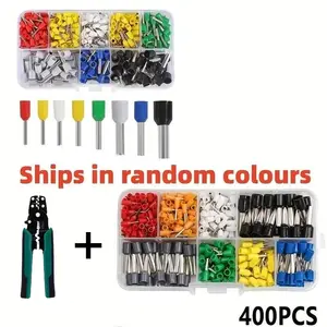 Heavy-Duty Crimp-On Kit & Multi-Tool Wire Crimper Kit with Spade Connectors, Heat Shrink Connectors, 400pcs/set Cable Sleeves & 1 Count Wire Stripper, Stripping & Cutting Tool for Home Decor and Appliance