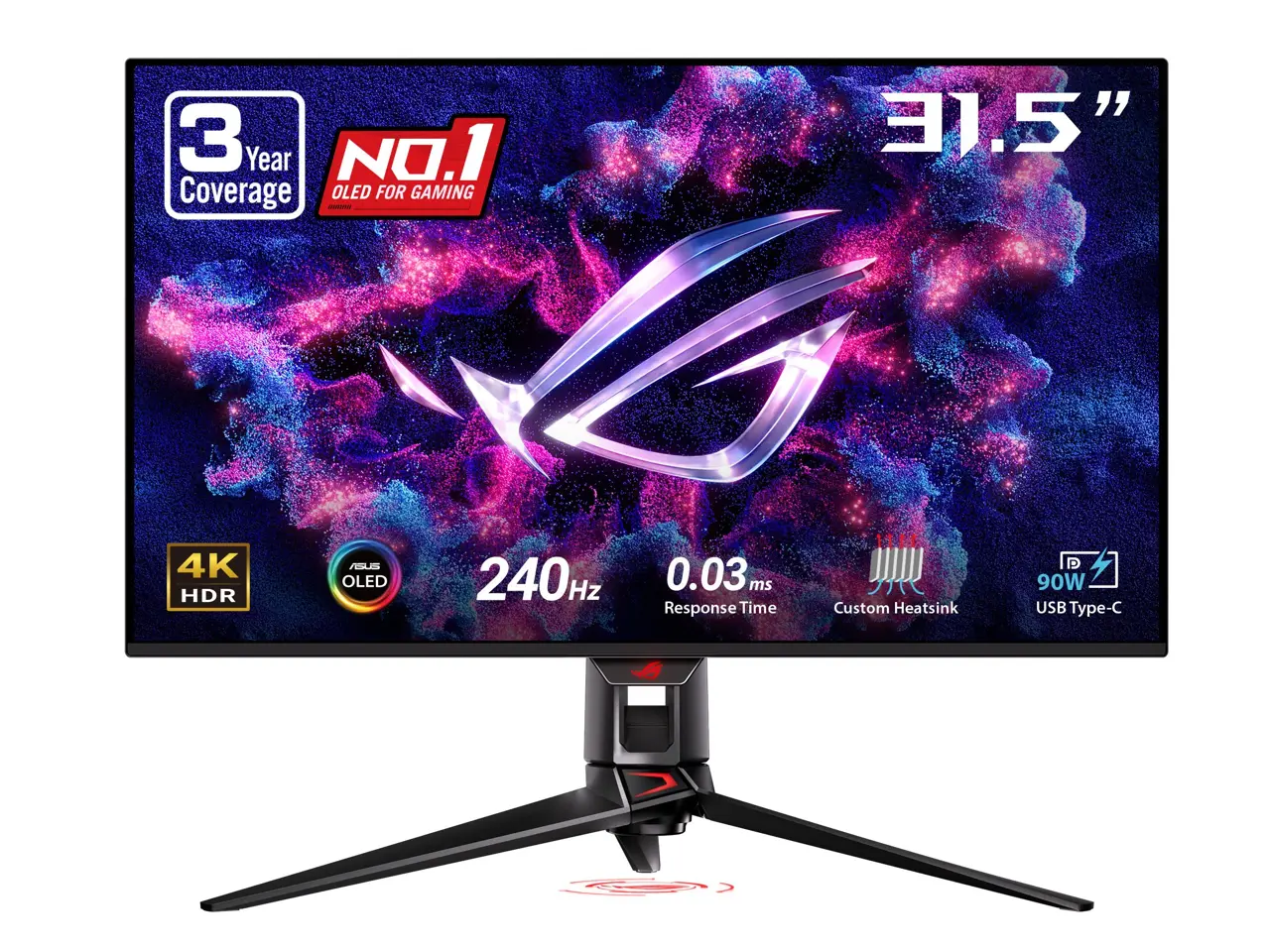 ASUS ROG Swift 32 inch UHD 4K 240Hz AMD FreeSync Premium Pro & G-SYNC Compatible 0.03ms HDR400 KVM USB-C OLED Gaming Monitor with Height Adjustable, Swivel & Tilt Stand PG32UCDM