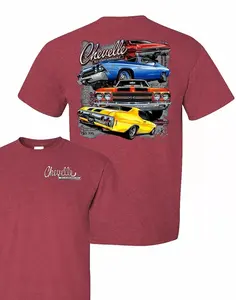 Chevy Chevelle w/ 4 Late Model Cars & Emblem 2 Sided T-shirt, Car Lover Tee, Unisex Cotton Fabric Women's Tops, Top Menswear