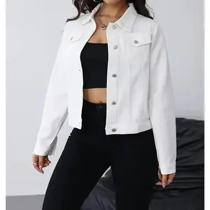 Women's Elegant White Denim Jacket - Rayon/Polyester Blend, Machine Washable, Regular Fit, Smooth Texture, Spring/Summer Casual Coat Printed Solid(Sheet)