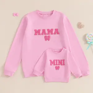 Mommy and Me Matching Outfits Long Sleeve Bow Embroidery Sweatshirts Pullovers Set day outfit