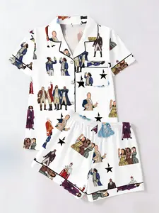 Women's Casual Fitted Print Short Sleeve Top & Shorts Set, All Season Wearable Comfort Design, Perfect for Daily Use