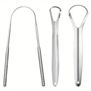 Stainless Steel Tongue Scraper Cleaning Set, 3-Piece U-Shaped Tongue Scrapers, Fresh Breath Oral Care Tool, Essential Dental Hygiene