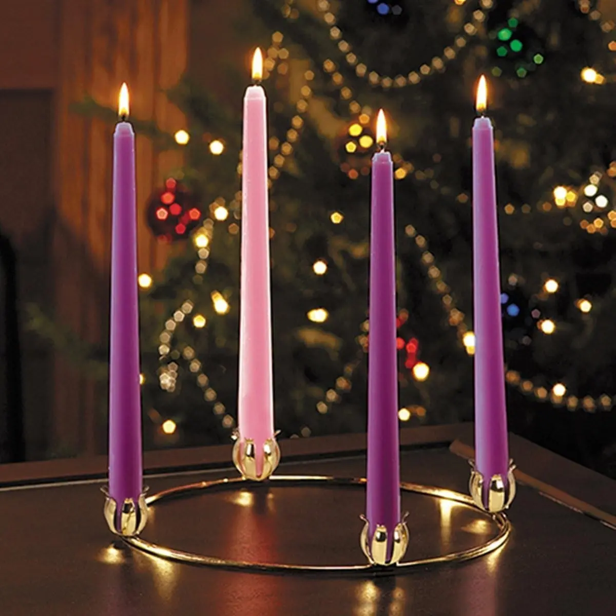Religous Christmas Brass Advent Wreath 11 Inches