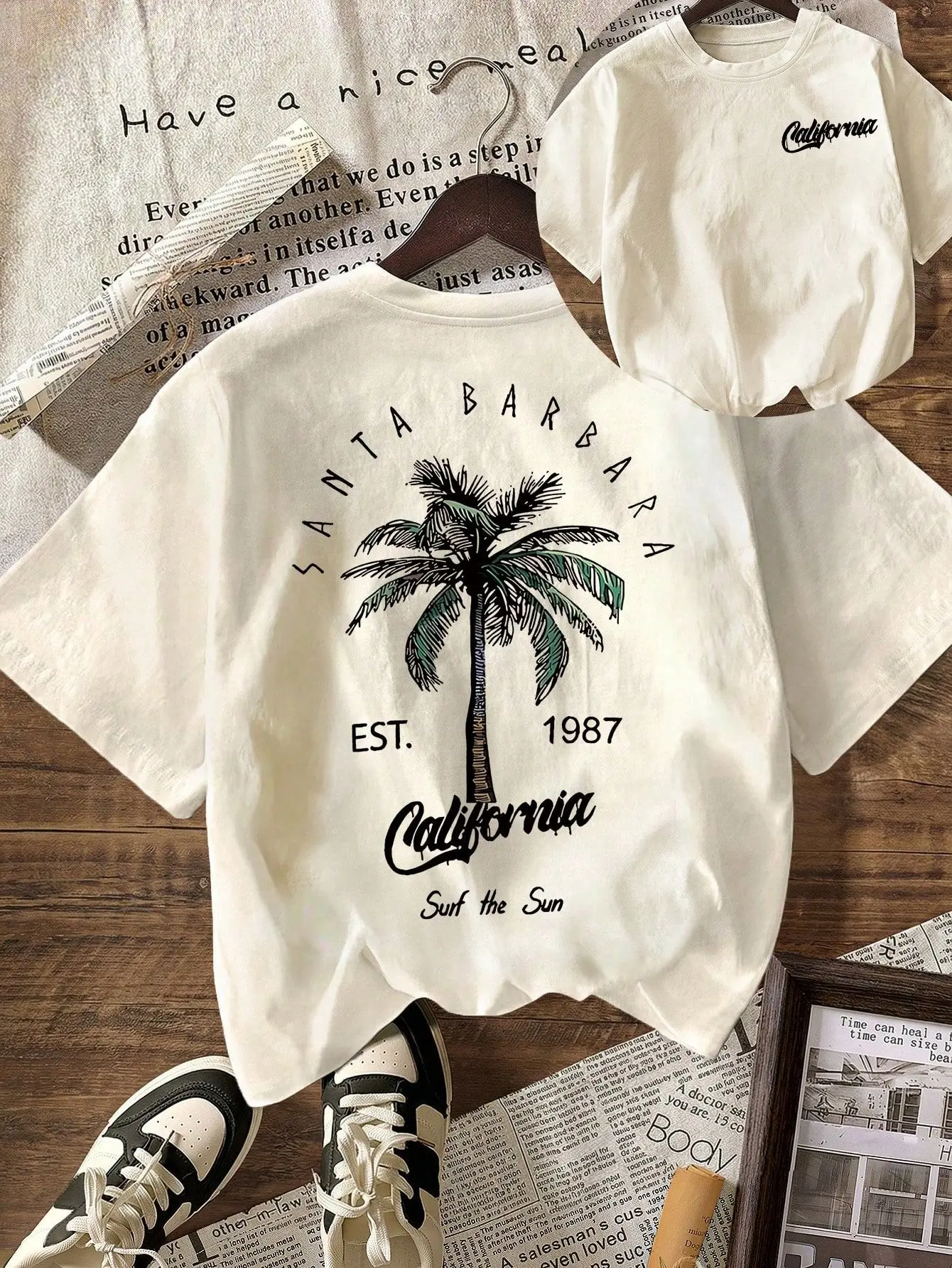 California Summer Beach Vacation, Casual Round-Neck Short-Sleeve T-Shirt For Women