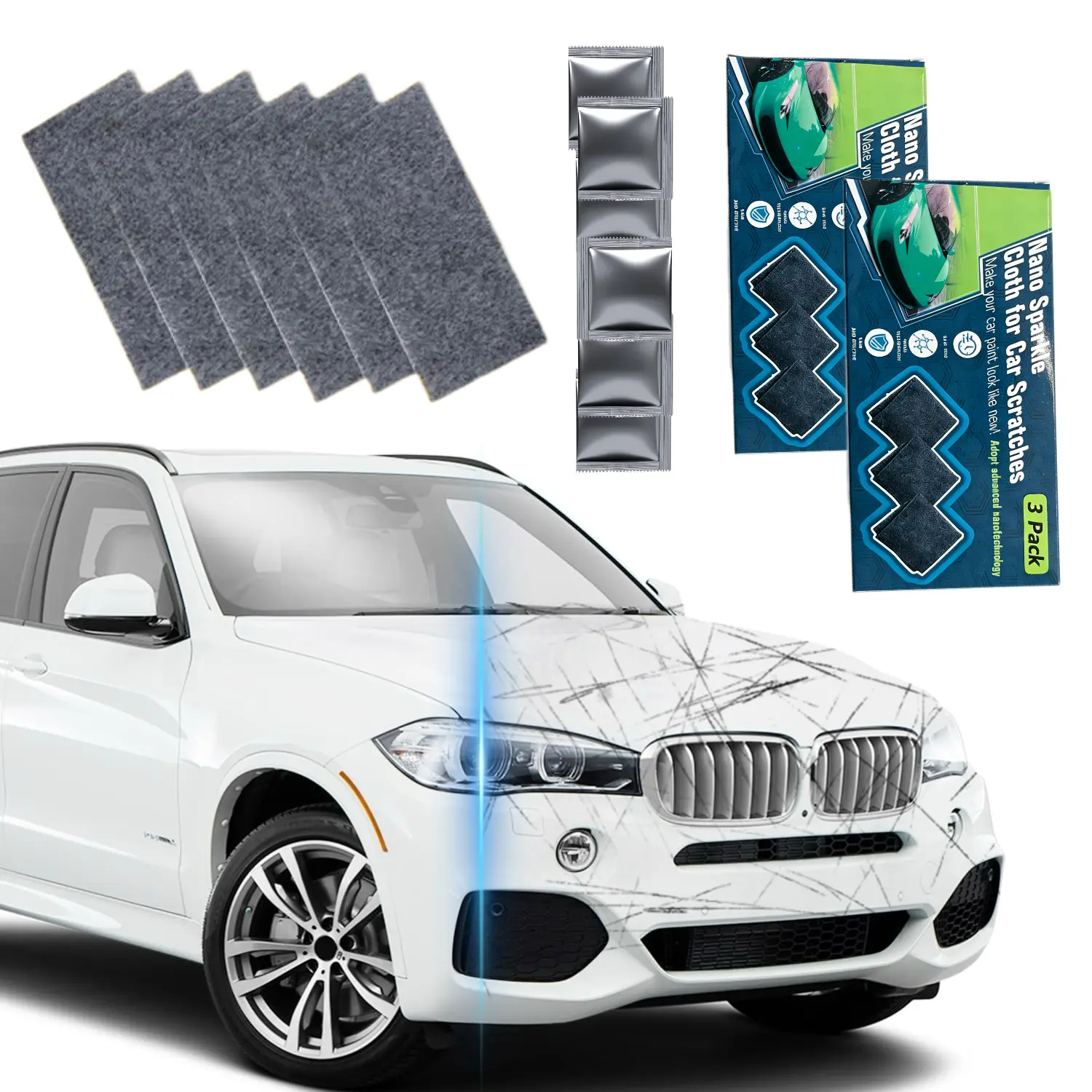 SunAuto 2 boxes Nano Sparkle Cloth Car Scratch Remover - Advanced Nano Scratch Fix Tool - Easily Removes Small Scratches, Swirls, Residue & Water Spots - Restores Car Paint to Original, Like-New Shine
