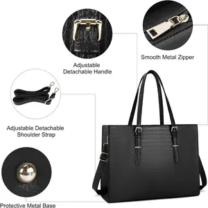 Laptop Bag For Women 15.6 Inch Laptop Tote Bag Leather Computer Briefcase For Work Waterproof Handbag Shoulder Bag Women Business Office Bag