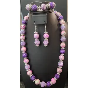 Handmade Purple Lavender Beaded Jewelry Set - Necklace, Bracelet, Earrings