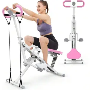 Pink Squat Machine For Home, Core Exercise Machine,330lbs Foldable,Adjustable 4 Resistance Bands,Ride & Rowing Machine For Botty Glutes Butt Thighs,Ab Back/Leg Press Hip Thrust