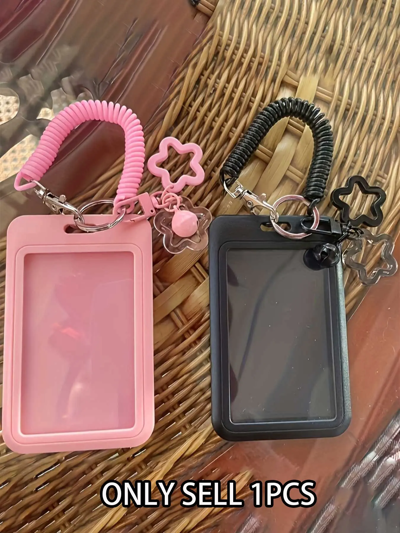 Morandi Star Charm Slide Cover Card Holder Case Portable For ID/Access Card, Id Badge Holder With Lanyard, Spring Lanyard, for Bus, Campus, Office, Removable Cardholder, Badge Accessories