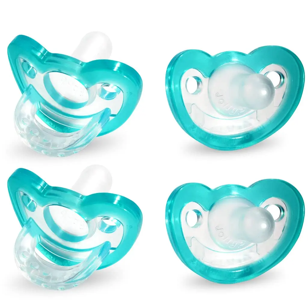 USA Made Medical Grade Pacifier 0-3 Months 4 Pack Naturally Shaped BPA Free Light Blue Newborn Baby Soother Suitable for Newborns and Older Widely Used in NICUs Worldwide