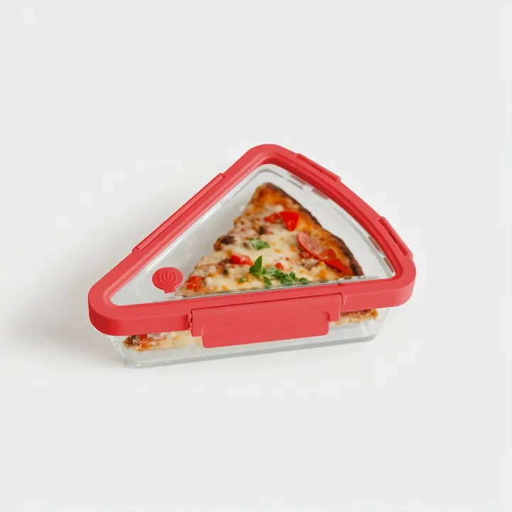 Genicook Triangle Borosilicate Glass Pizza Saver Container, 25oz Airtight Leak Proof Oven-Safe Heat Resistant Glass with Tempered Lid, Air Vent, Silicone Gasket, Oven Reheat Ready, Eco-Friendly Foil-Alternative Kitchen Storage Utensil, Reusable