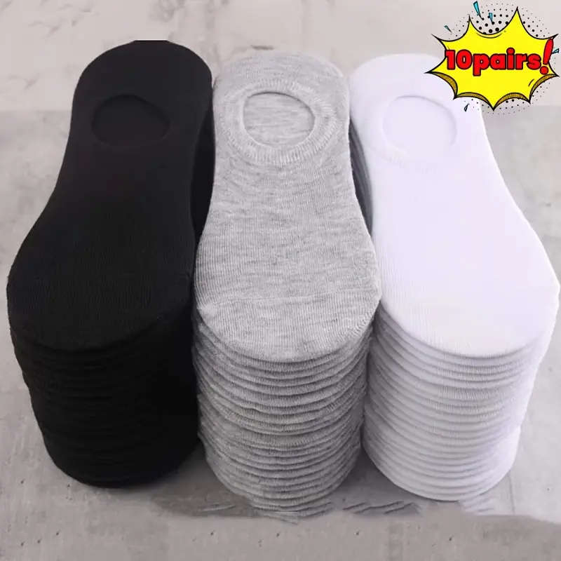 10 Pairs Unisex Invisible Socks, Solid Color Breathable Low-Cut Socks for Summer & Casual Wear