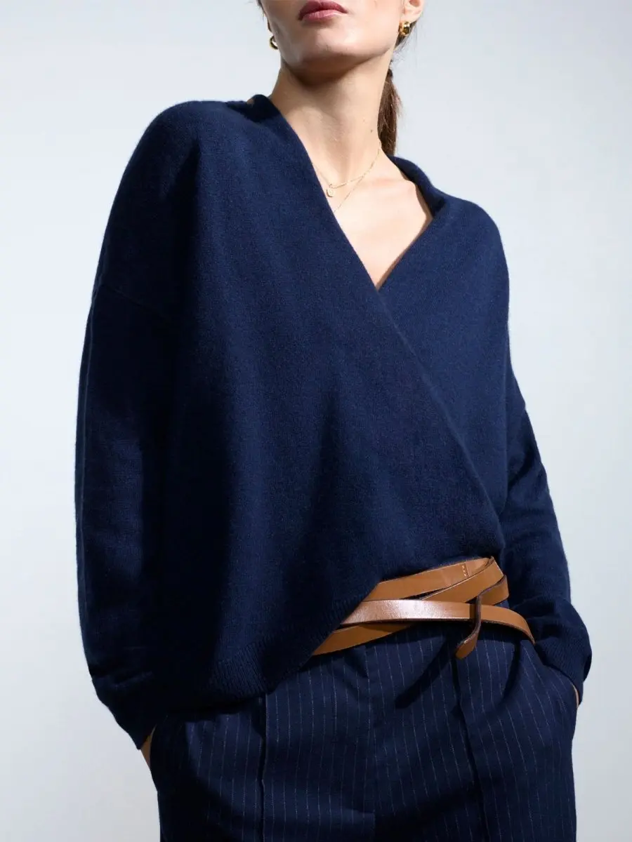 The Siena Wrap Neck Cashmere Pullover